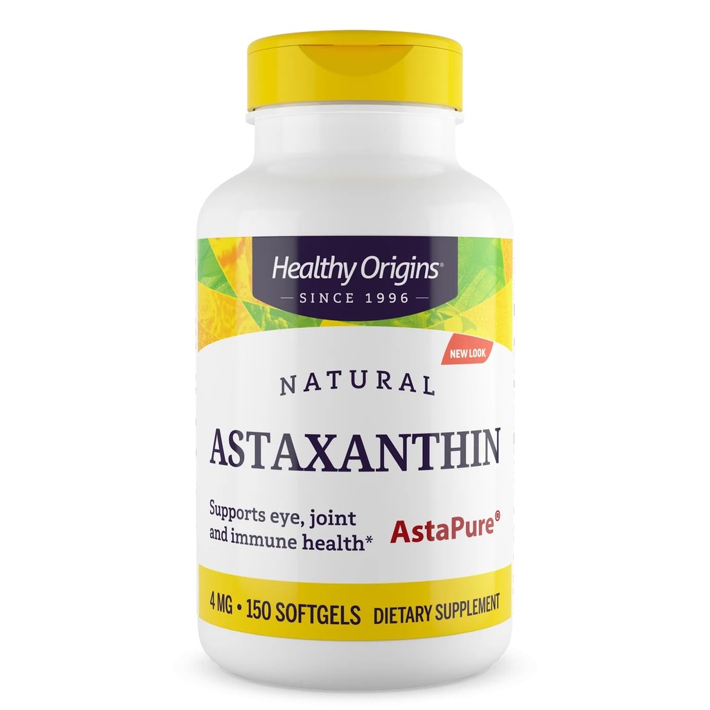 Tervislik päritolu Astaksantiini 4 mg (looduslik, Astapure, Mitte-GMO, Gluteenivaba, Silmatugi, Liigesetugi, Immune Support), 150 Softgels