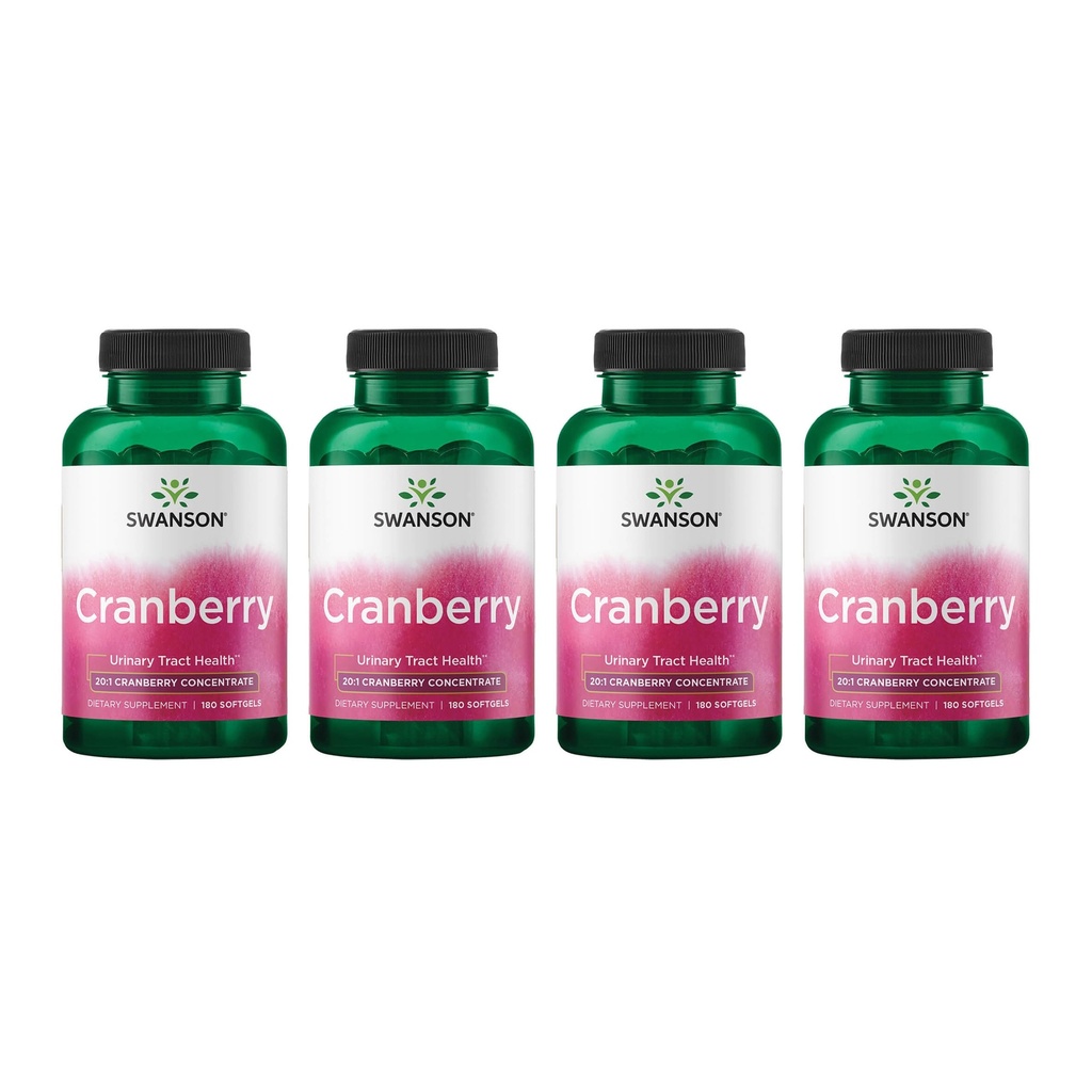 Swanson Cranberry - toetab kuseteede tervist, põie kontrolli ja edendab tervislikku neerufunktsiooni - täiendus, mis on valmistatud 20: 1 Jõhvikamahla kontsentraadiga - (180 Softgels) 4 Pack