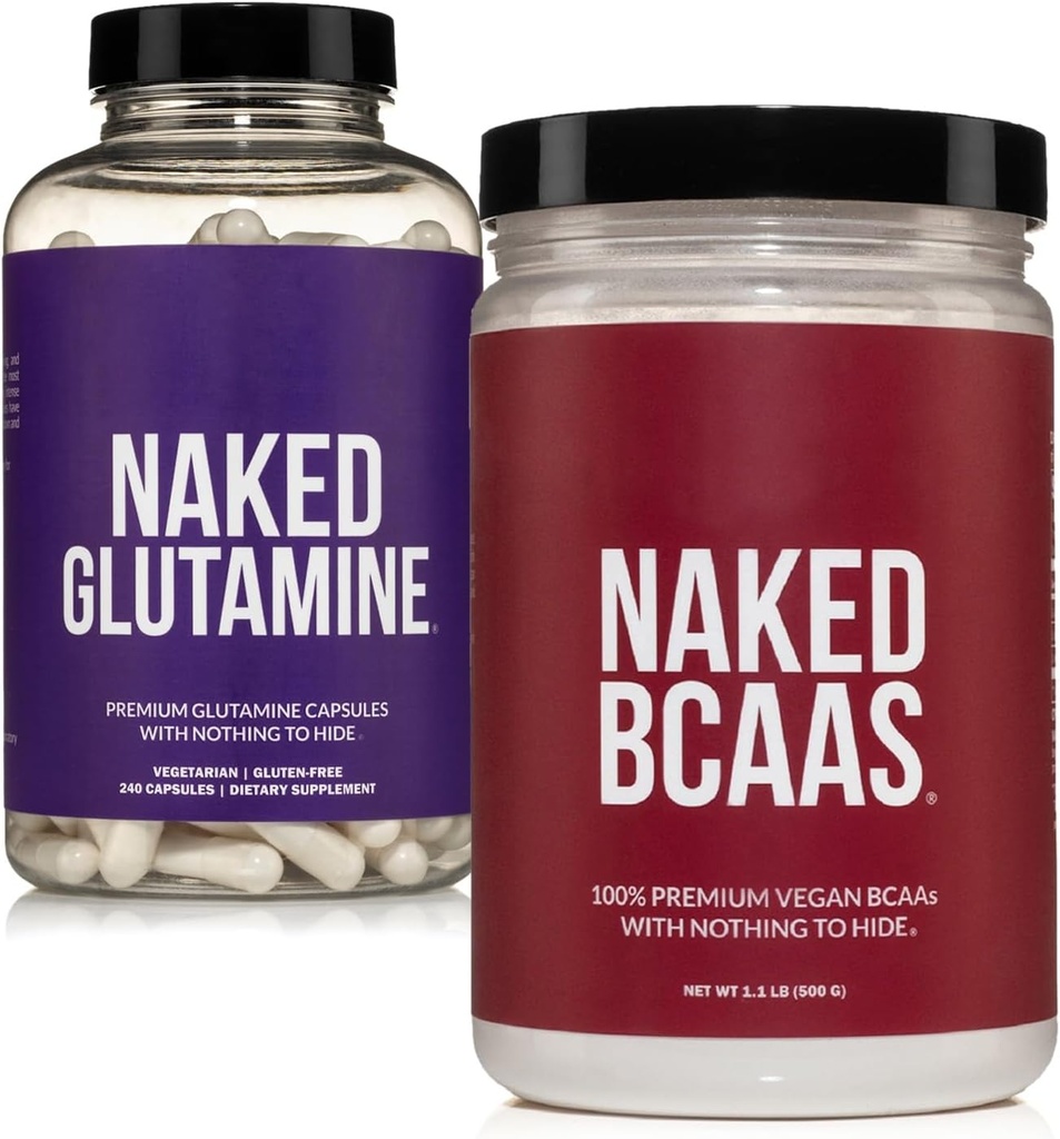 NAKED maitsestamata BCAA 100 sevings + puhas L-Glutamiin 240 kapslid Komplekt: mitte-GMO, gluteenivaba, lihaste taastamine, midagi kunstlikku