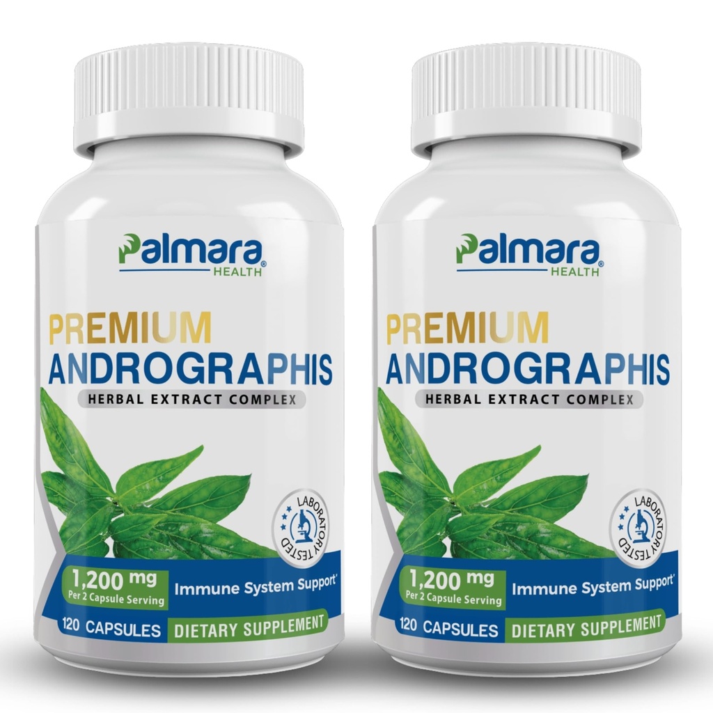 Palmara Health Premium Andrographis Paniculata Extract 2 Pack - 1200mg (100mg andrographolides) per Serv, Non-GMO, Vegan, Gluteenivaba