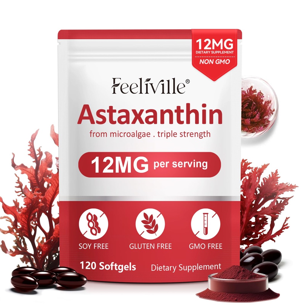 VOFANK Astaxanthin 12mg, Premium Astaxanthin Supplements with Antioxidant Activity, Supports Eye, Joint, Immune, Skin Health, Internal Circulation, Non-GMO & No Gluten 120 Softgels