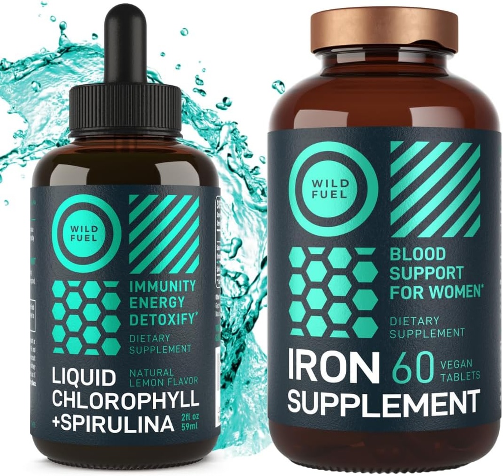 Foolhappe ja vedela klorofülliga naistele mõeldud metskütusega raua tabletid Spirulina naistervise ja Detox Bundle'iga
