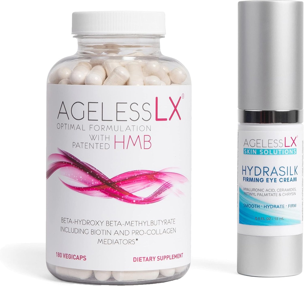 AgelessLX Supplement Kapsel naistele HMB Hydrasilk Eye Cream Bundle