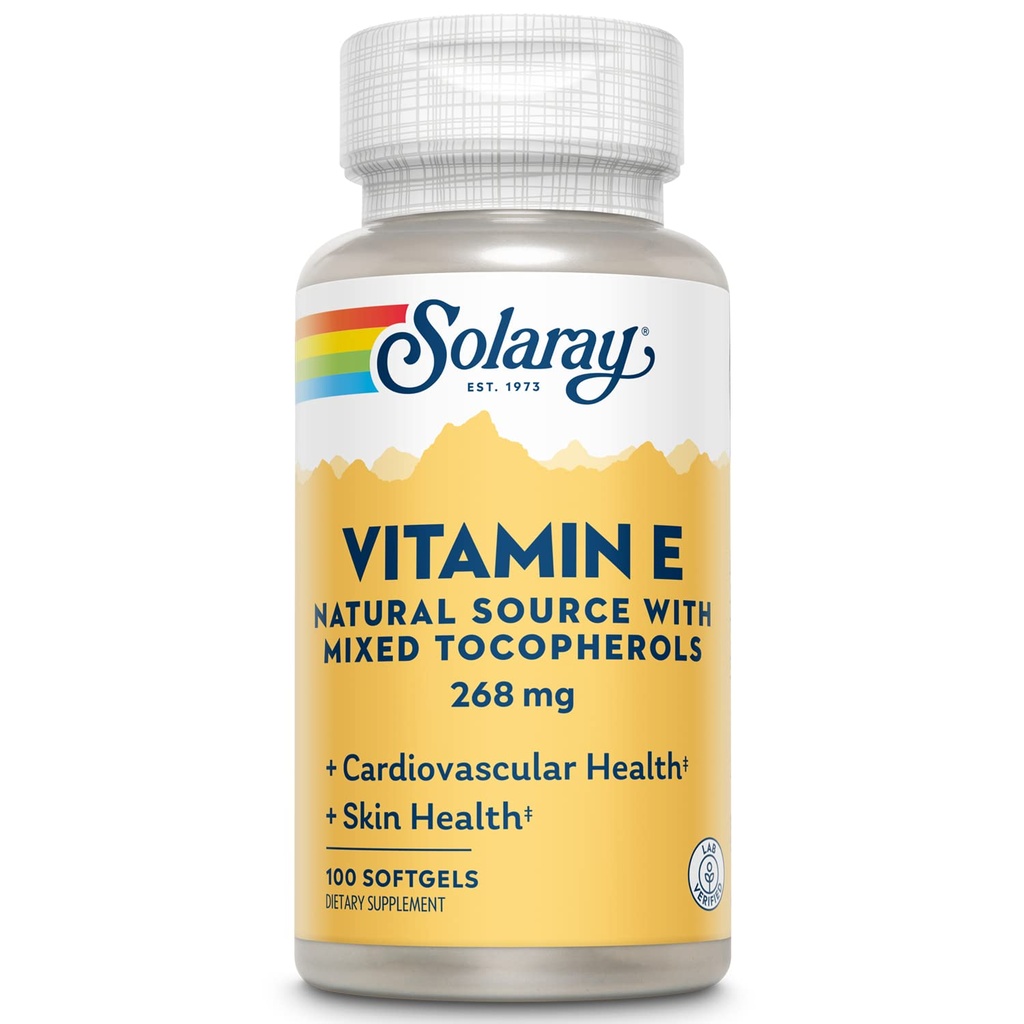 SOLARAY E-vitamiin d-alfa-tokoferool 268mg (400 RÜ) | Südame ja naha tervis, antioksüdantide aktiivsuse toetus | 100ct