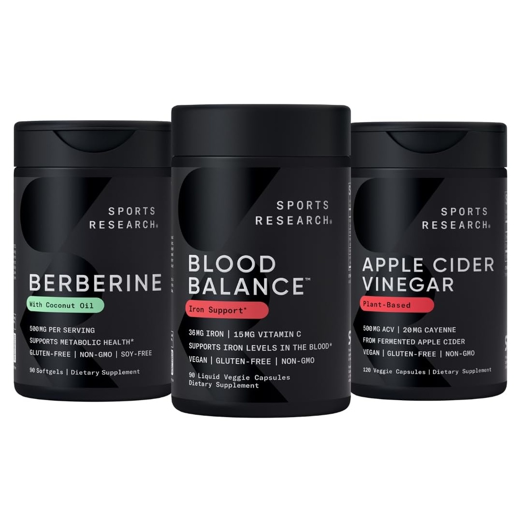 Spordiuuringute verekontrolli pakett - vere tasakaal Raua lisand - 36 MG Raud + Folaat ja C-vitamiin imendumiseks + Berberiin 500 mg + õunasiidri äädikas koos Cayenne Pepperiga