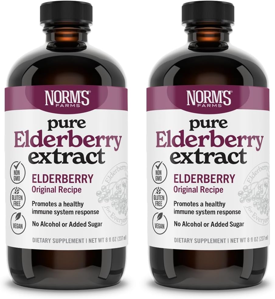 Norm's Farms Pure Elderberry Extract 2PK - valmistatud ainult Elderberrys USA-s - Immuunsus, antioksüdantide toetus, ei lisatud suhkrut, lisandid, Vegan, Gluteenivaba, Non-GMO, tinktuur alkohol tasuta - 8 Oz