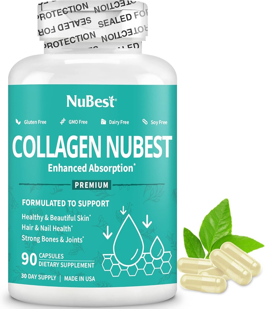 NuBest Collagen Super Collagen Peptides - Taastab Naha, Juuksed Ja Küüned - Luu Ja Liigese Tugevus - Ilu Kollageeni Valem Meestele Ja Naistele - 1500 mg Serving | 90 Kapslit