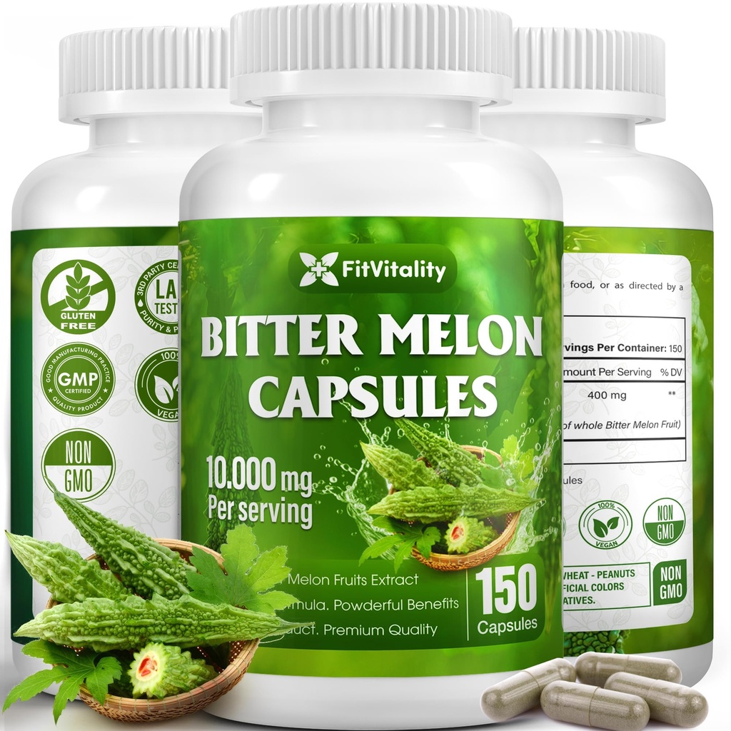 Mõru melonkapslid | 150 Vegankapslid | 150 päeva pakkumine | 9000mg serveerimise kohta | Mõru melonvili 25:1 Väljavõte | 100% puhas & looduslik | Gluteenivaba täiendus | Ultimate kontsentratsioon