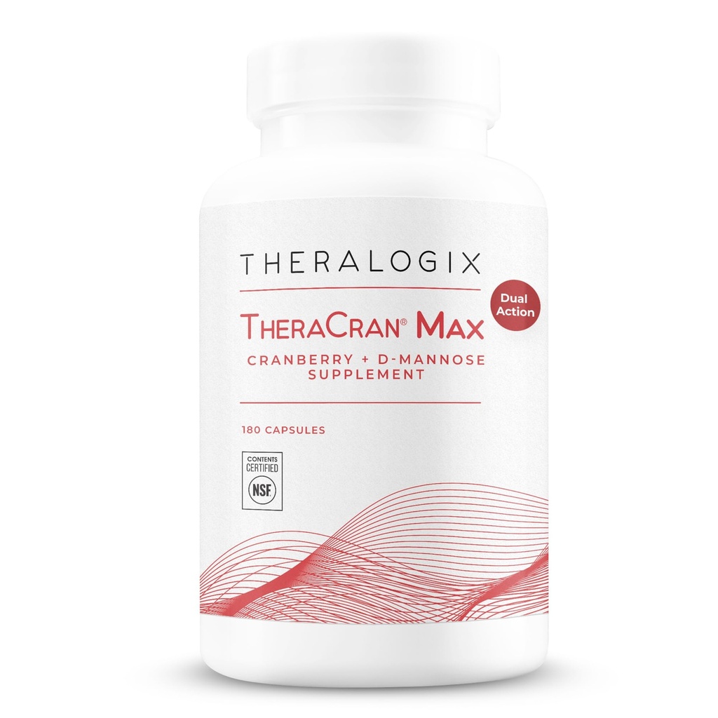 Theralogix TheraCran Max - Jõhvika + D-Mannoosi lisand meestele ja naistele - Kuseteede tervisetoetus - 90-päevane pakkumine - NSF sertifitseeritud - 180 kapslit