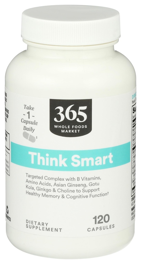 365 by Whole Foods Market, Think Smart with B Vitamins, Amino Acids, Ginkgo, Asian Ginseng, Gotu Kola, & Choline, 120 Capsules