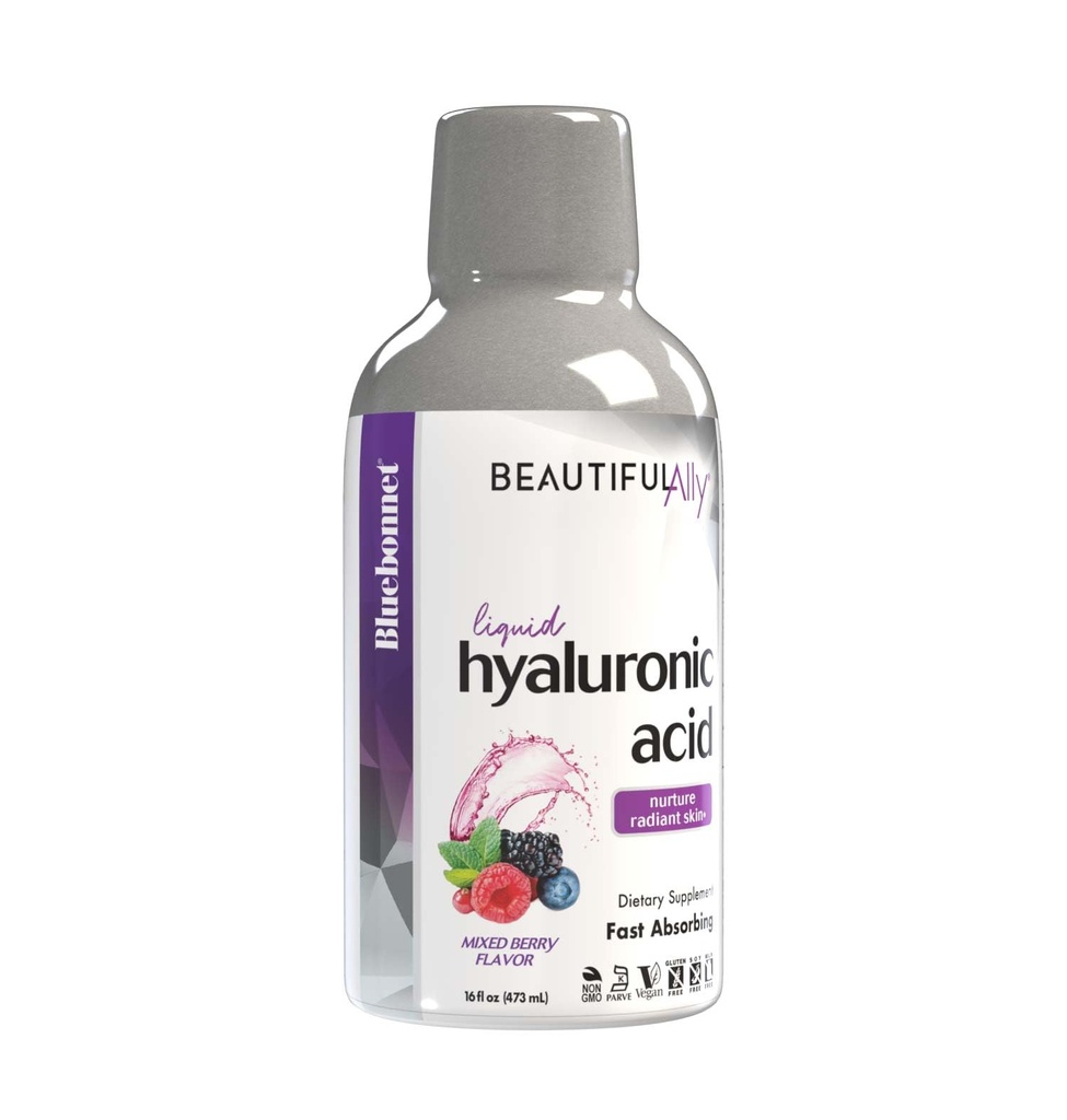 Bluebonnet Nutrition Beautiful Ally Vedel Hüaluroonhape, Kasvatus Radiant Nahk *, Mitte-GMO, Vegan, Kosher Certified, Gluteenivaba, Piimavaba, Segatud Marjamaitse, 16 fl oz, 32 Servings