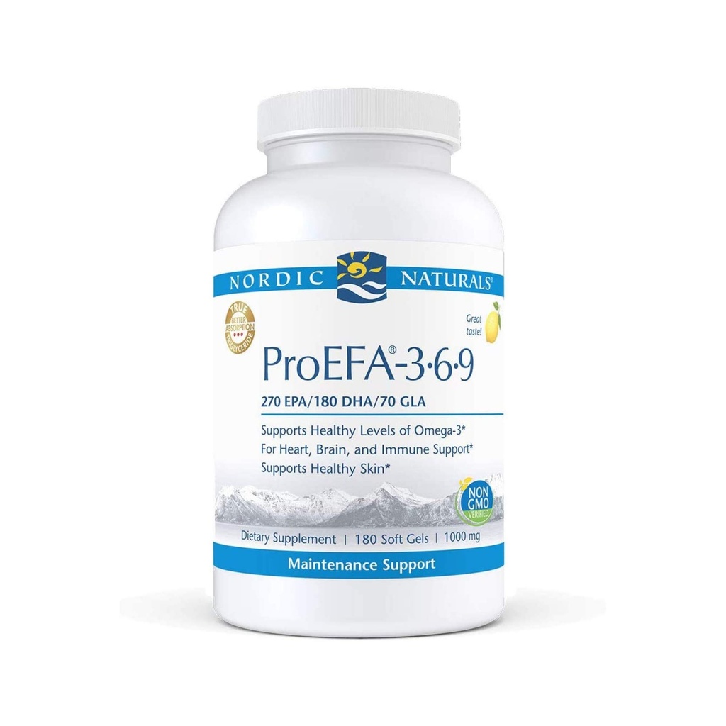 Nordic Naturals ProEFA 3-6-9, Sidrunimaitse - 180 Soft Gels - 565 mg Omega-3 - EPA & DHA koos lisatud GLA - Tervislik nahk, tunnetus ja positiivne meeleolu - Mitte-GMO - 90 Servings