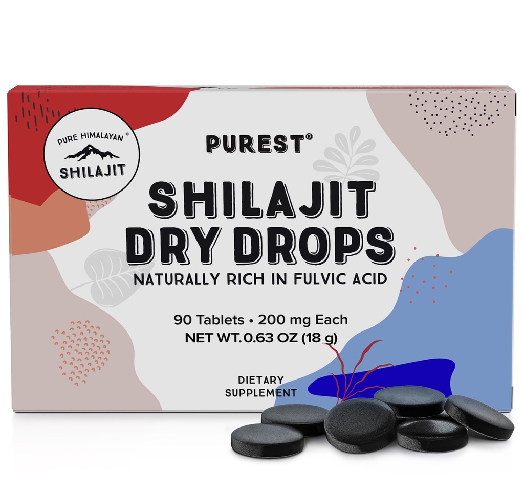 Pure Himalayan Shilajit Dry Drops (90 Tablets, 200mg Each) Maximum Potency Pure Shilajit for Men with 85+ Trace Minerals & Fulvic Acid for Metabolism, Energy & Immune Support