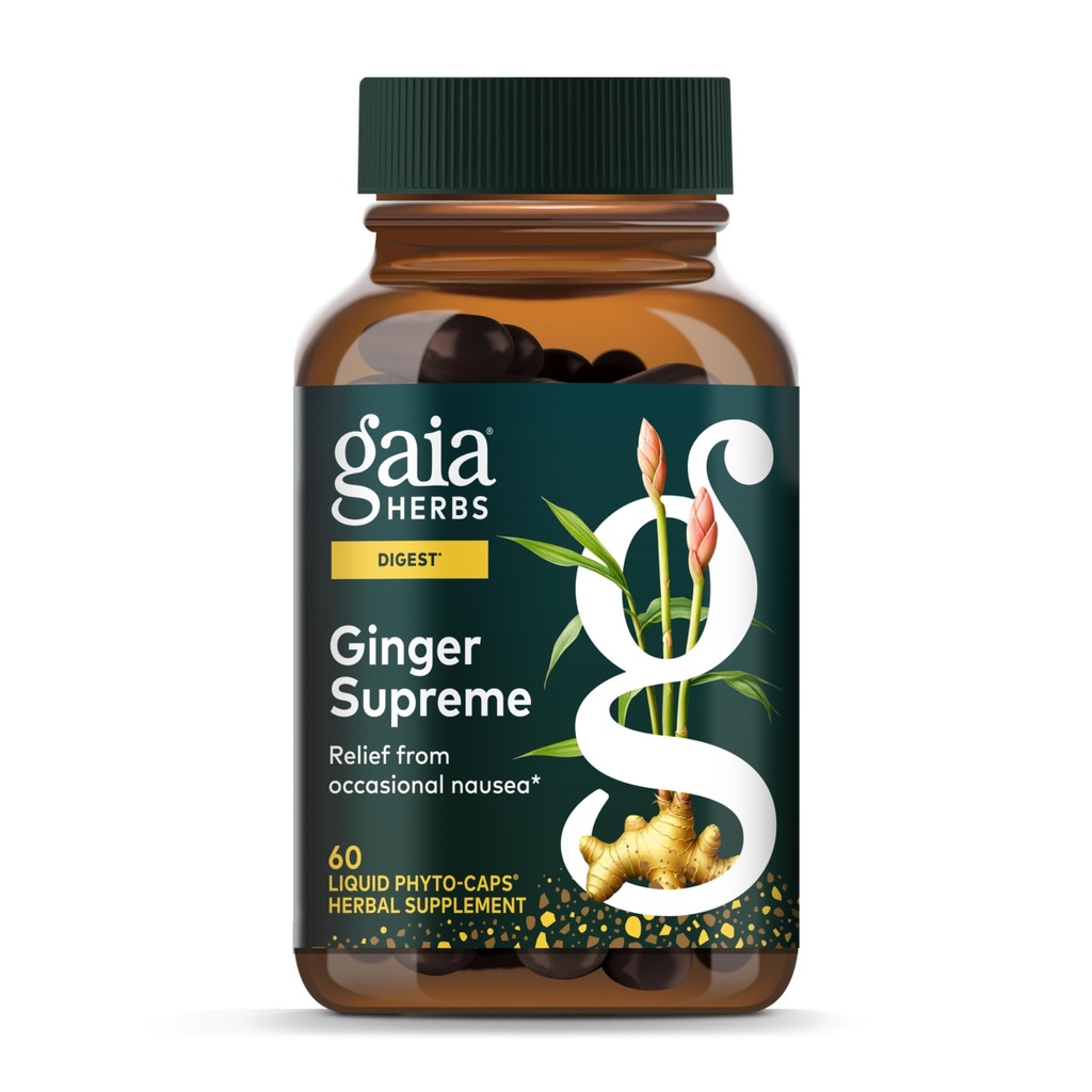 Gaia maitsetaimed Ginger Supreme - toetab tervislikku seedimist ja leevendab aeg-ajalt iiveldust - orgaanilise ingveri juure ja kurkumi juurega - 60 Vegan Vequid Füto-kapslid (60-päevane pakkumine)