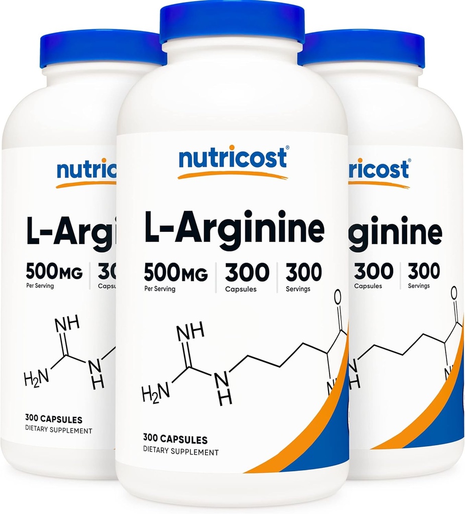 Nutricost L-arginiin 500mg, 300 kapslit (3 pudelit)