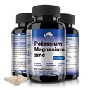 Kaaliummagneesiumlisandi 1000mg, magneesiumkaaliumtsink jalakrampide jaoks, kõrge neeldumine Magneesiumkompleks,Vegan (60 kapslit)
