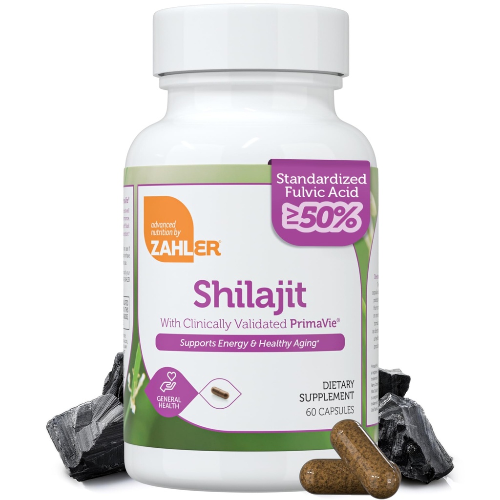 Zahler Shilajit kapslid – 500 mg Himalayan Shilajit meestele ja naistele – Fulvic Acid Supplement for Energy, Stamina & Aging Support – with Black Pepper Extract for Absorption – Non-GMO, GF (60 Count)