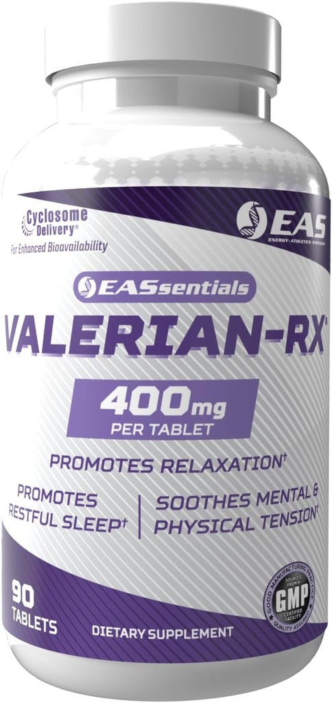 EAS Valerian-RX Valerian Juur 400mg | Edendab lõõgastavat ja rahulikku und | Gluteenivaba, mitte GMO | Parem imendumine tsüklosoomiga | 90 tabletti