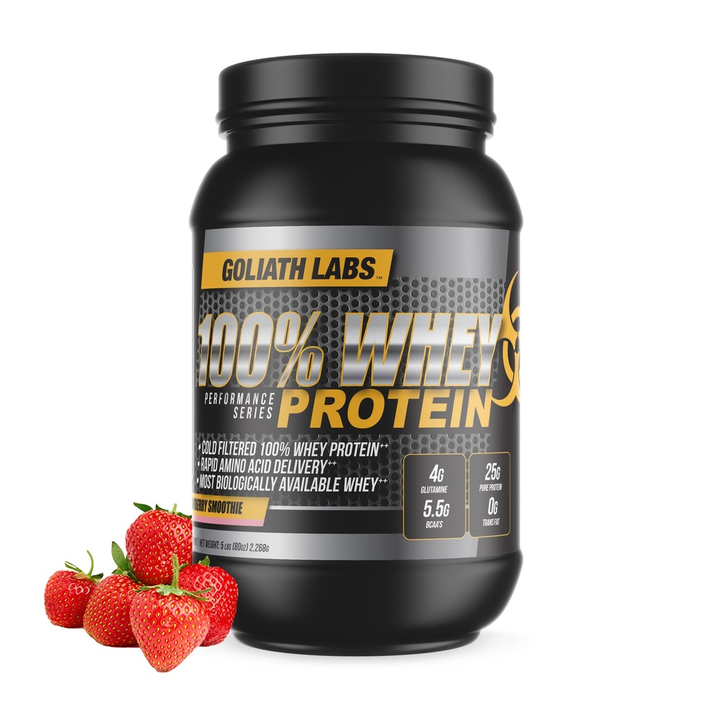Goliath Labs 100% vadakuvalgu pulber Isolaat / segu | Kiiresti imenduvad treeningulisandid meestele ja naistele | 25 g puhast valku ja 5,5 g BCAA-sid igas servis | Maasikas, 5 naela, 68 serveerimist