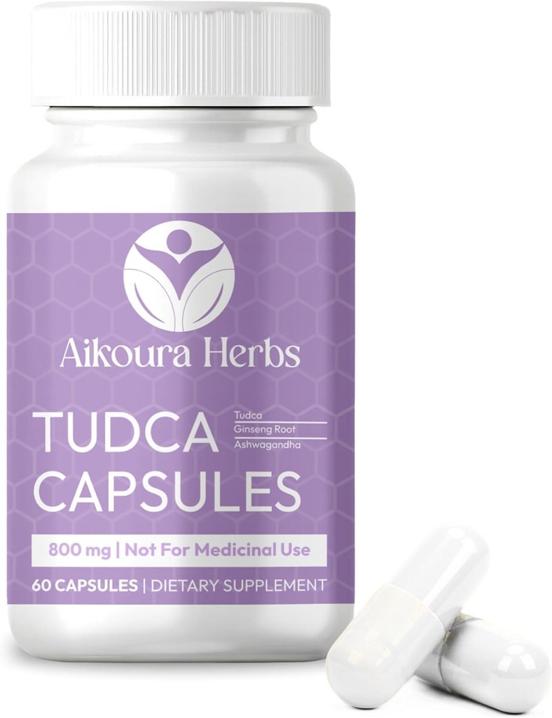 AIKOURA TUDCA 800mg – Maksatoetuslisand – 60 Vegankapslit piimaohaka, ženšenni ja ashwagandhaga – Soolestiku ja üldise tervise edendamine.
