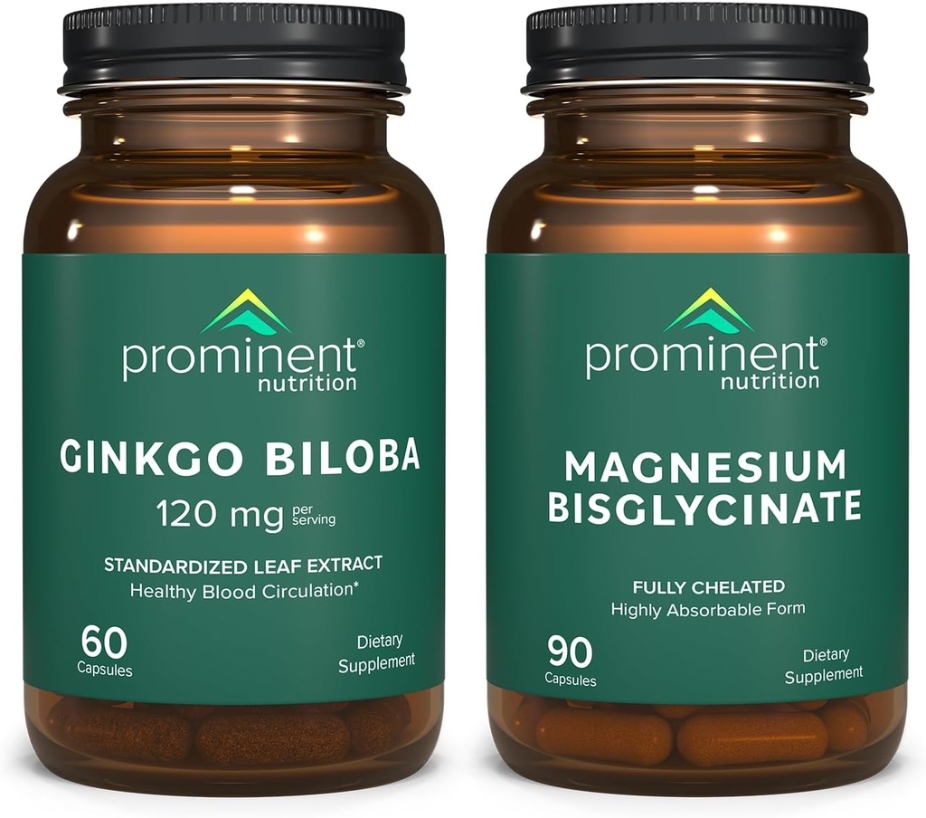 Silmapaistev toitumisalane kognitiivne tervisetoetus Bundle - Ginkgo Biloba täiendus ja magneesiumi biglütsinaadi lisand