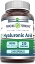 Hämmastav valem Hüaluroonhape 100mg 250 kapslit Täiendus | Mitte GMO | Gluteenivaba | Valmistatud USA-s