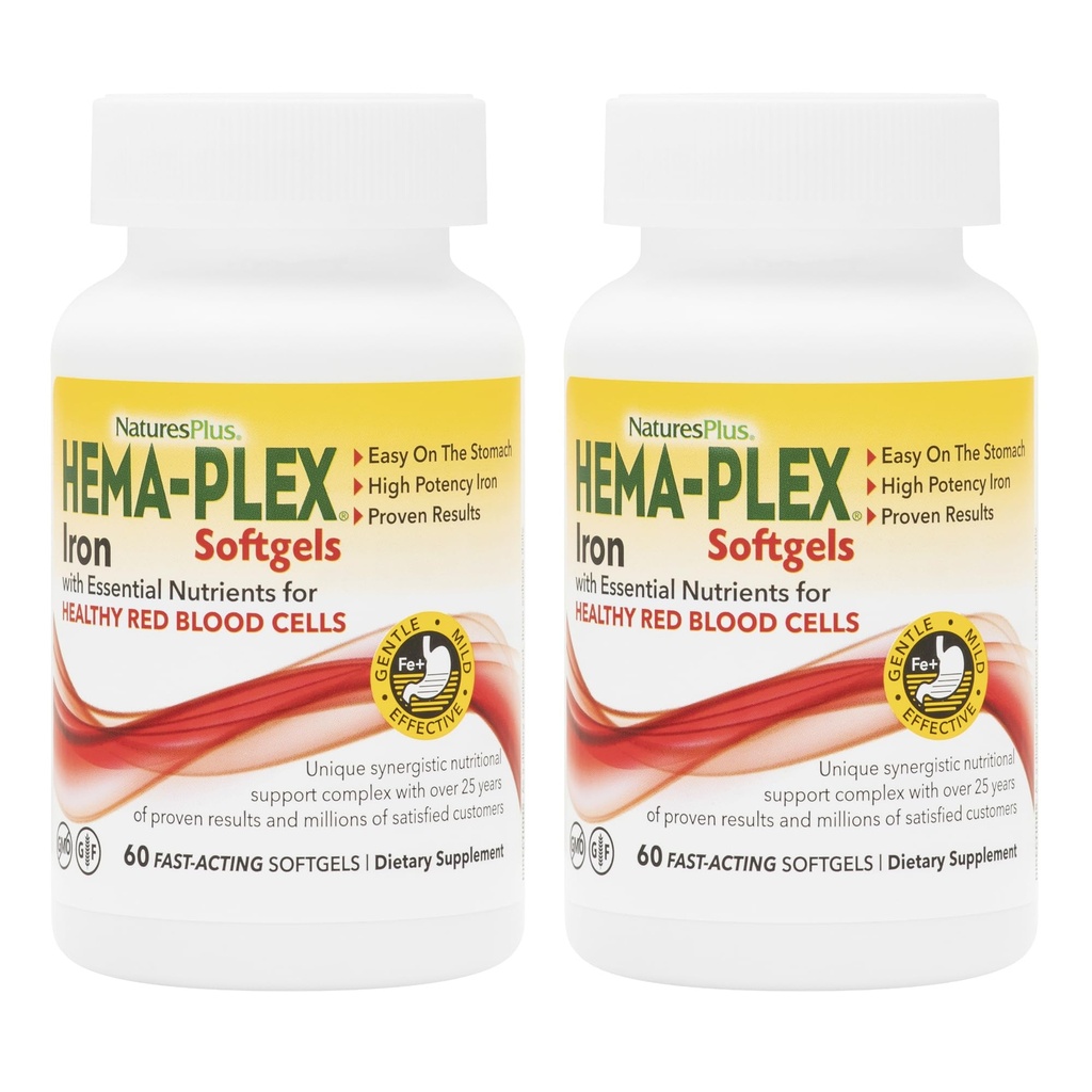 NaturesPlus Hema-Plex Raud - 60 kiiretoimelist pehmet - 2 Pack - 85 mg Raud + C-vitamiin ja bioflavonoidid tervetele punastele verelibledele - Vegan, Gluteenivaba - 40 kokku