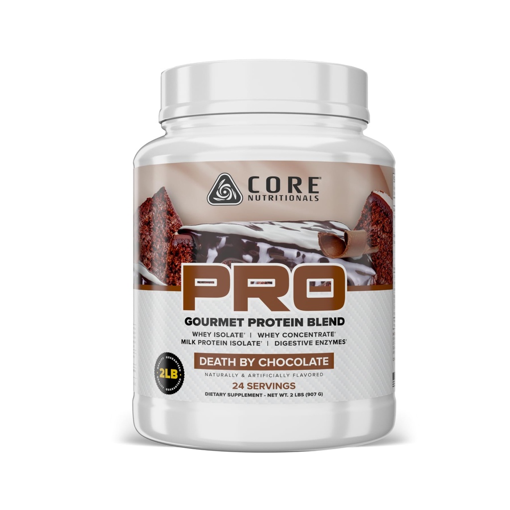 Core Nutritionals PRO Gourmet Protein Blend | Whey Protein Blend | with MCTs & Digestive Enzymes | Sustained Release Protein & Recovery Support | 24 Servings (Death By Chocolate)