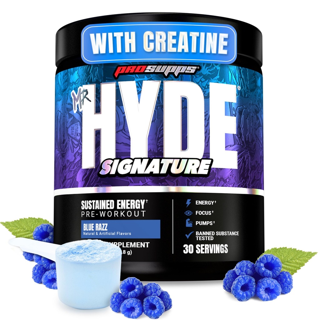 ProSupps Mr. Hyde Signature Pre Workout Powder koos kreatiini, beeta-alaniin & kofeiiniga - Performance, Energy & Kestvus - Puhas Fitness & jõusaali täiendused meestele ja naistele (sinine Razz, 30 Servings)