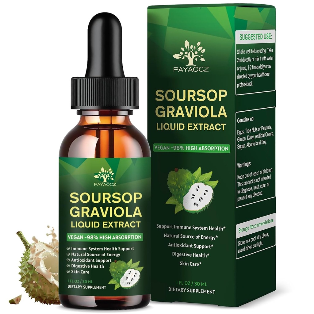 (2 Pack) 7 in 1 Organic Soursop Extract with Sea Moss, Soursop Oil Bitters Vedelik tilgad Lisandid Rakutoe ja regeneratsiooni, Herbal Graviola Leaf Tinktuur, Immune Boost, Vegan, 1 Fl Oz