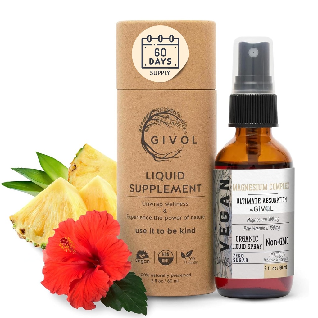 Tri Magneesium Complex - Magneesium Biglütsinaat, tsitraat ja taurate Vedel Spray 300mg w / toor-C-vitamiin Serenity edendamiseks, keha dekompressioon - Hibiscus & ananassimaitse 60ml (2oz)