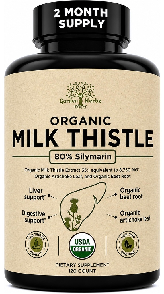 USDA orgaaniline piimakarja maks Detox täiendus 80% silümariin, 250 mg peedi juure ja artišoki ekstrakti maks tugi ja seedimine, valmistatud USAs, 120 kapslit (2 kuu pakkumine)