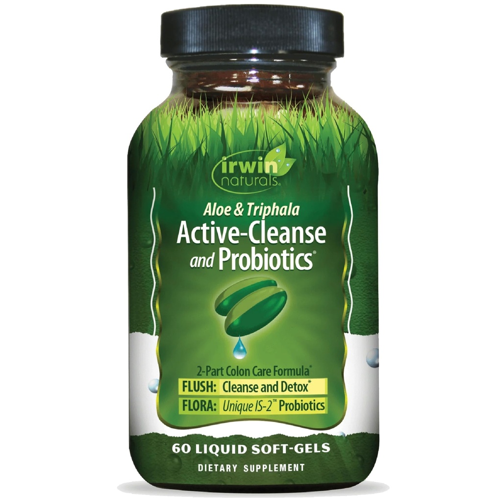 Irwin Naturals Aloe & Triphala Active Cleanse + probiootikumid - 60 vedelat softgels - looduslik seedetrakti tugi - õrn, tõhus detox + Elimination 2-osaline Colon Care - toitev + tasakaal