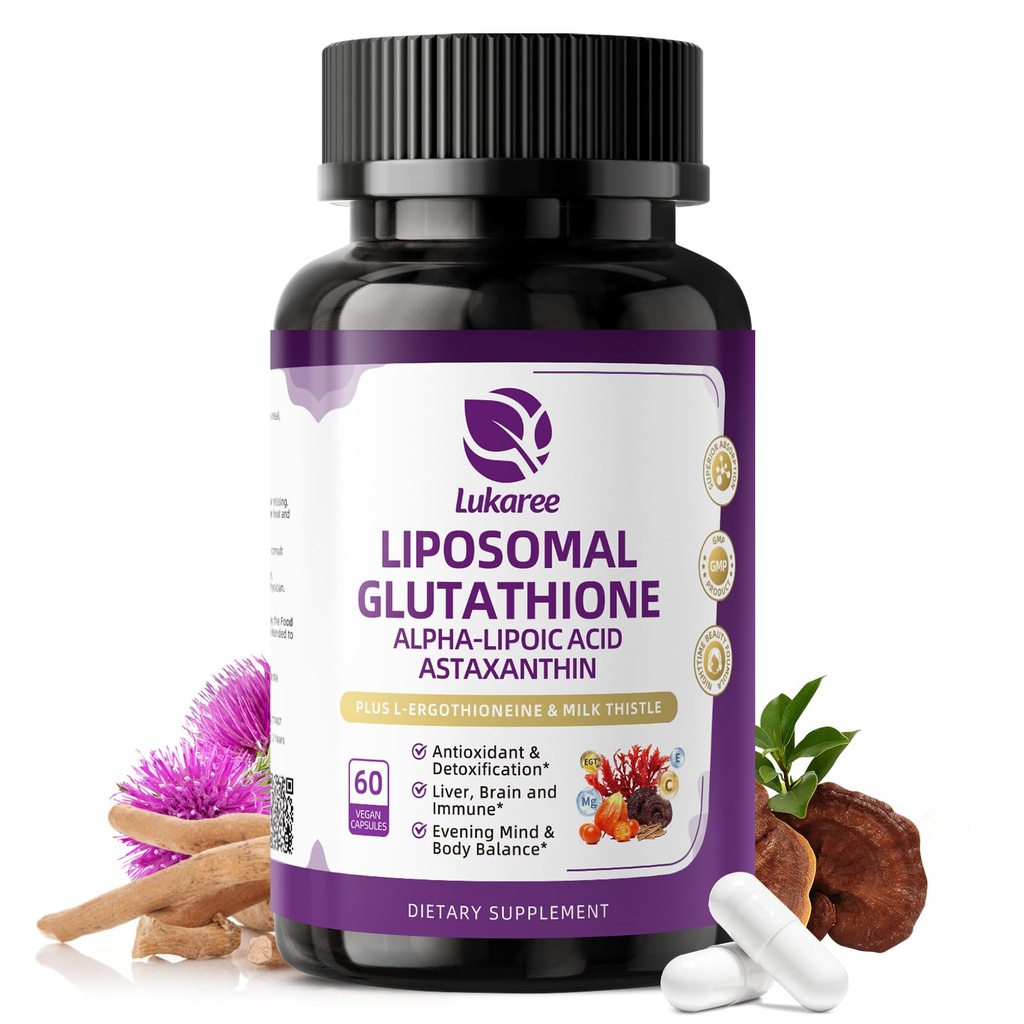 Liposomaalne glutatioon 500mg, öine ilu ja maksatoetus piimaohakaga, alfa-lipohape, astaksantiin | 15-in-1 antioksüdandi kompleks naha kiirguse ja rakutoe jaoks, 60 vegankapslit