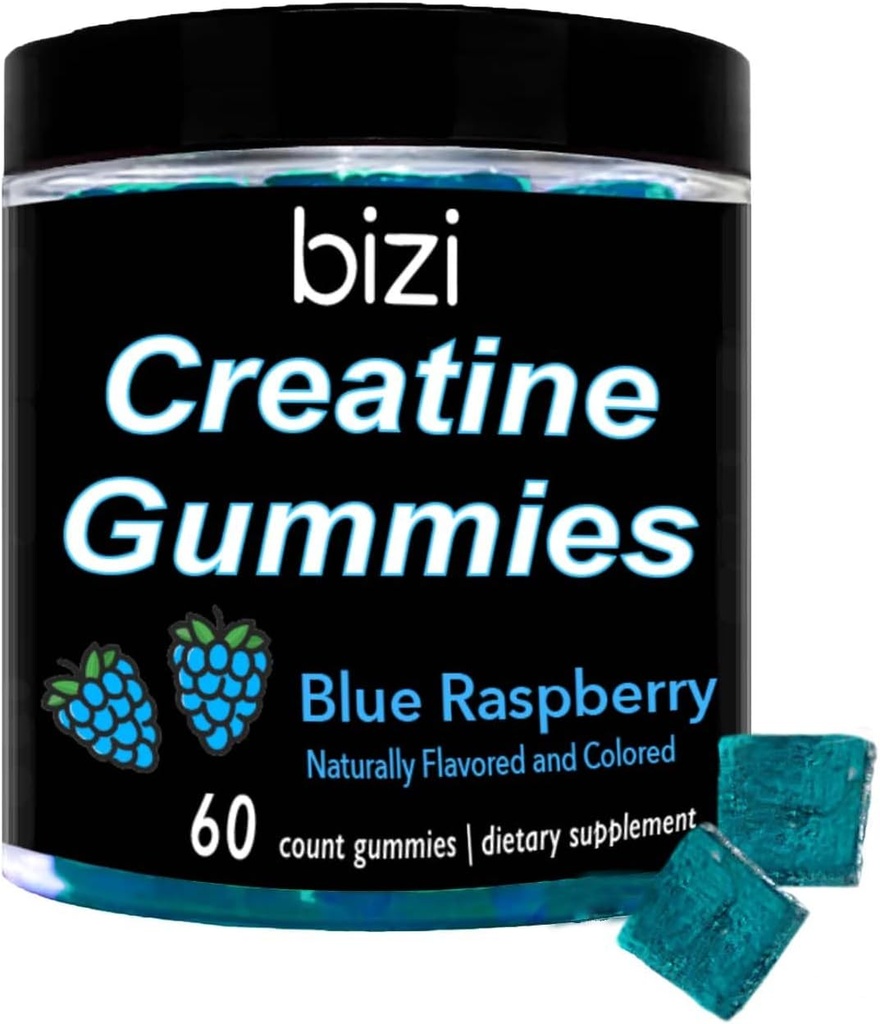Bizi Kreatiin Gummys meestele ja naistele - 1 g kreatiini monohüdraati kummi kohta - arbuusi maitse - treening, lihaste kasv ja taastumine täiendus - Vegan & gluteenivaba (60 ct) (sinine vaarika)