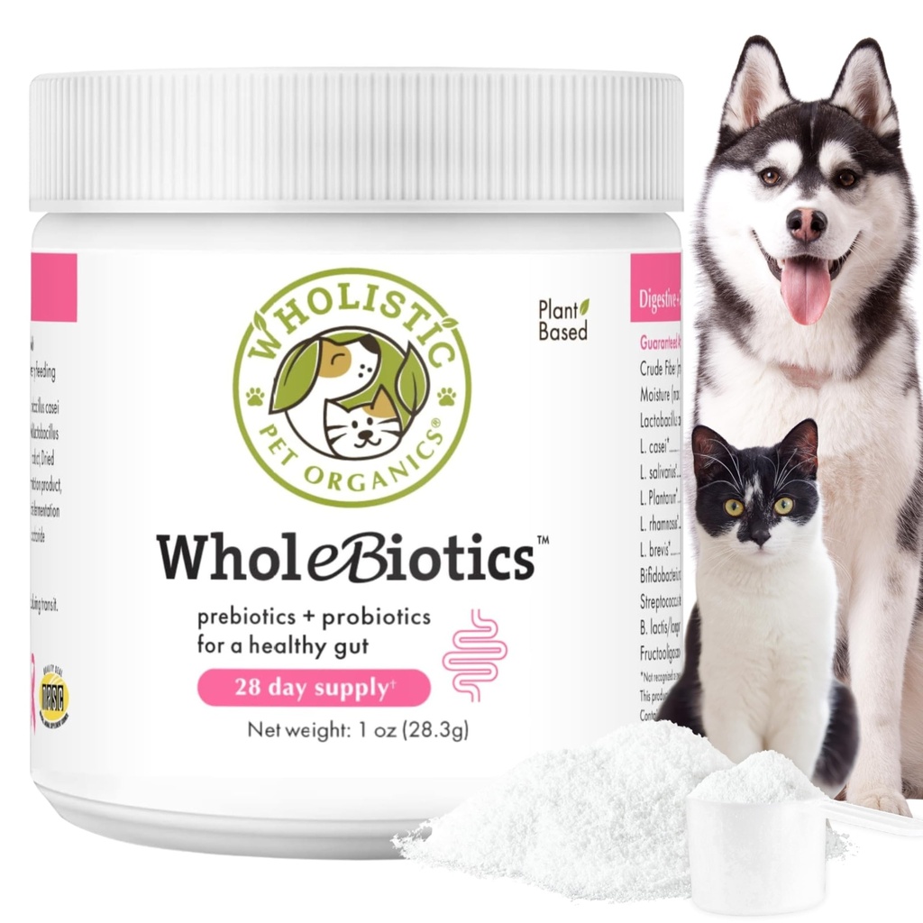 Wholistic Pet Organics WholeBiotics - Daily Dog probiootikumid seedetrakti tervise toetamiseks ja immuunsuse suurendamiseks - 9 tüve - prebiootikumid ja probiootikumid koertele ja kassidele - soolestiku tervis koertele - 1 Oz - 28 Scoops