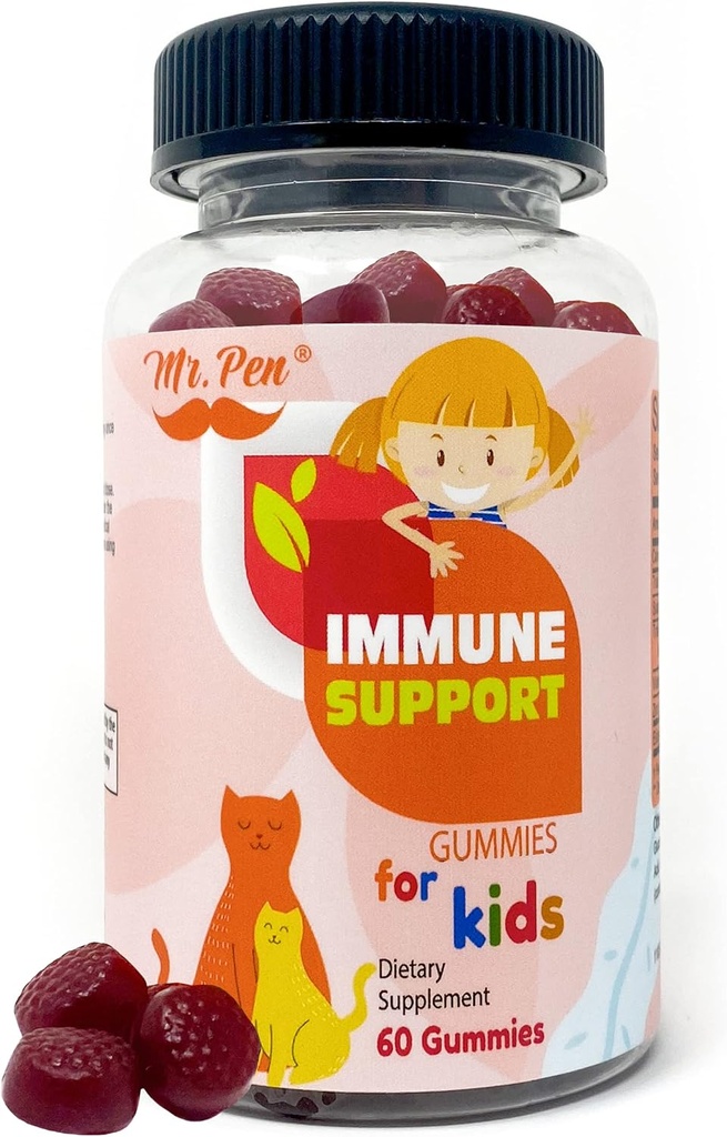 Hr Pen Elderberry C-vitamiin Tsink Gummies lastele | 60 Count | 2 kuu pakkumine | 4+ aastat, immuunsüsteemi tugikummid, madal suhkur, mitte-GMO, vegan, gluteenivaba, pektiini närimiskummid