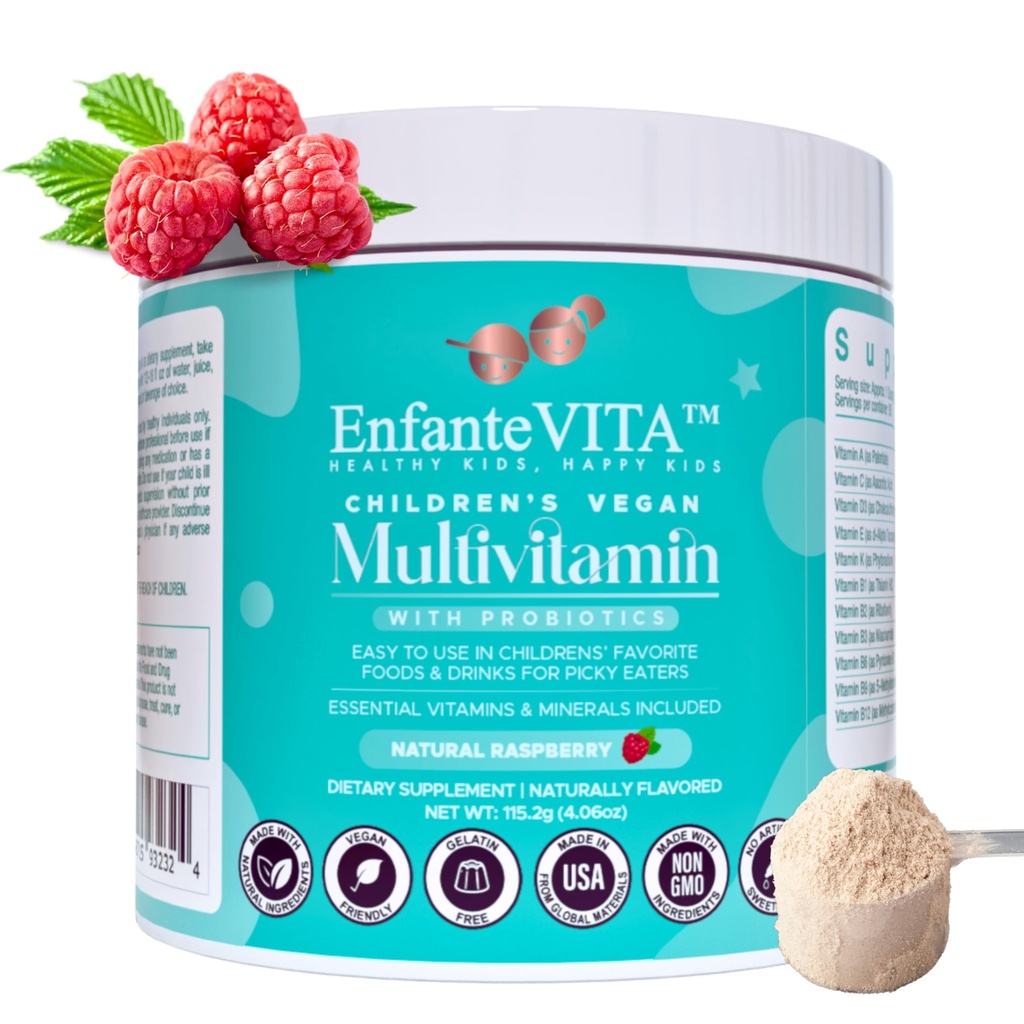 Kõik ühes lapses vitamiinid, 90-päevane pakkumine, multivitamiin koos probiootikumidega, immuunsuse tugi, soolestiku tervis, vegan D3, suhkruvaba, mitte GMO, looduslik maitse, arst formuleeritud, igapäevane toitumine