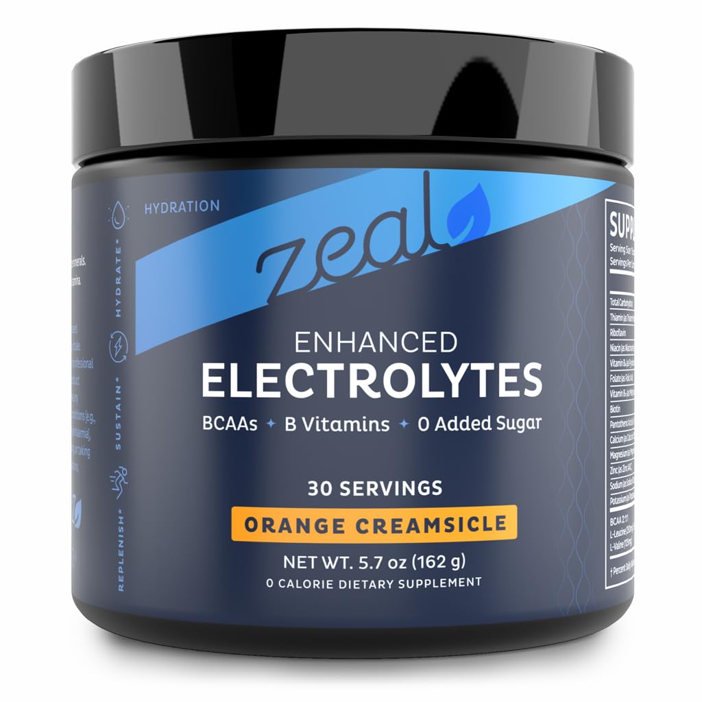 Zeal Electrolyte Powder - 30 Servings | Keto Electrolytes Powder | Zero Sugar, BCAAs, B-Vitamins | Potassium, Zinc, Magnesium | Hydration Powder Recovery Drink | Orange Creamsicle