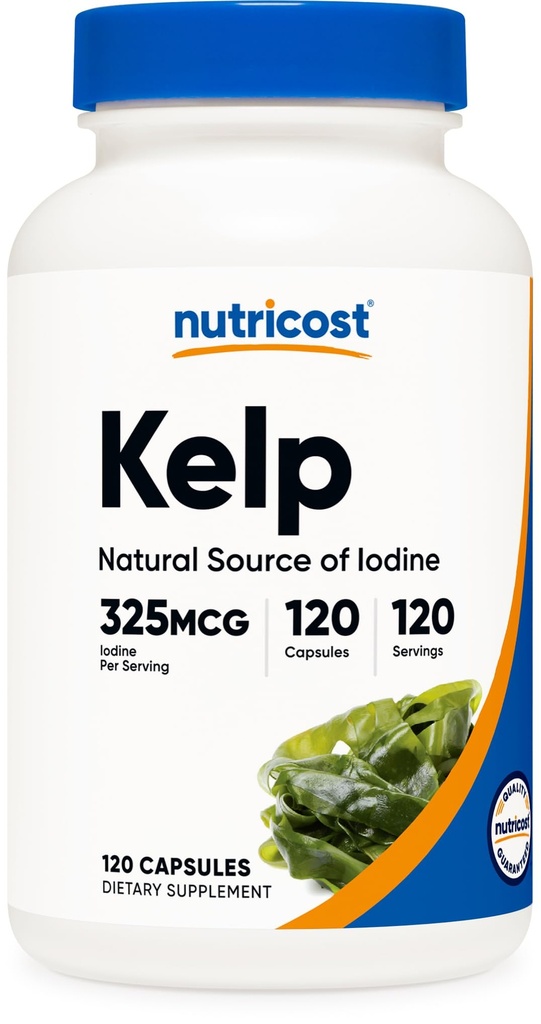 Nutricost Kelp kapslid, 325mcg joodi, 120 kapslit, taimetoitlane, mitte-GMO ja gluteenivaba