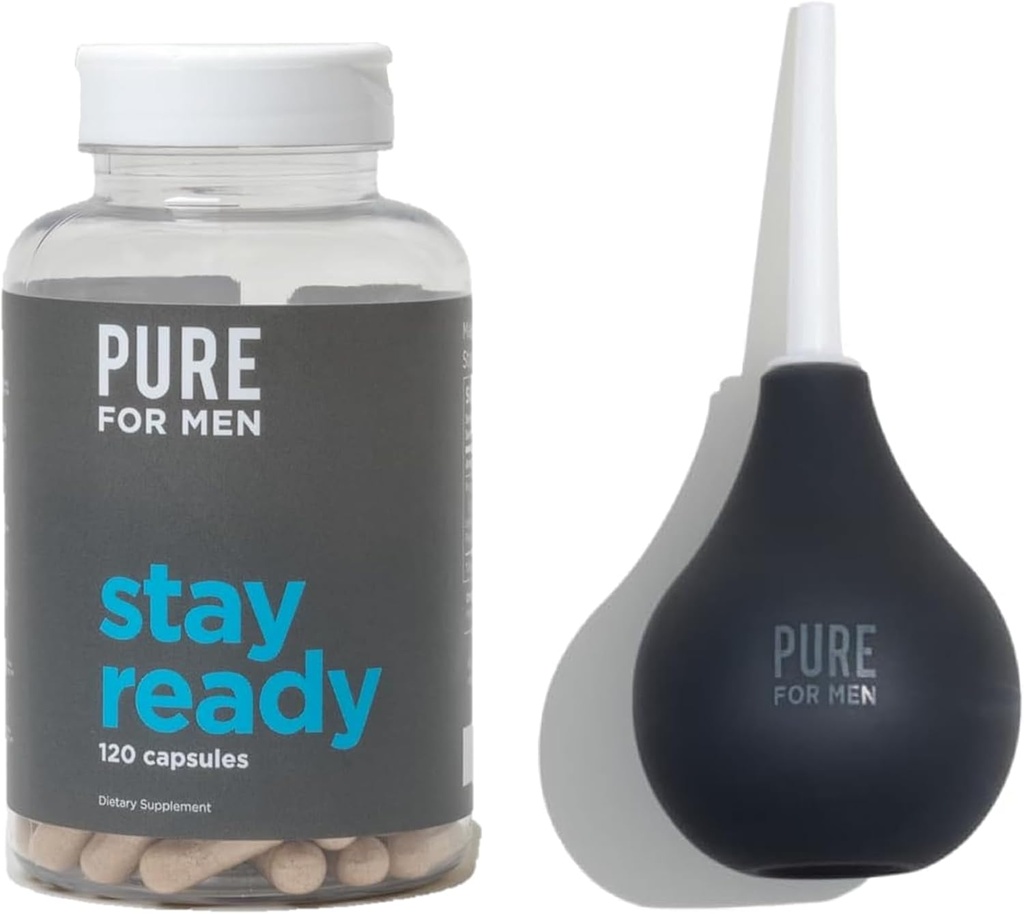 Pure meestele Stay Ready Fiber Supplement (120 Ct) + Bum Bulb Anal Douche Kit