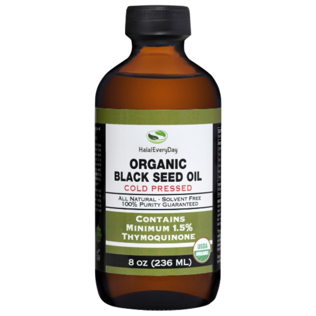 Orgaaniline musta seemne õli - USDA sertifitseeritud külmpressitud klaasist pudel üle 1,5% tümokinoon 3X tugevus Türgi Black Cumin Nigella Sativa non-GMO 100% puhas mustseemneõli (8oz klaasist pudel)