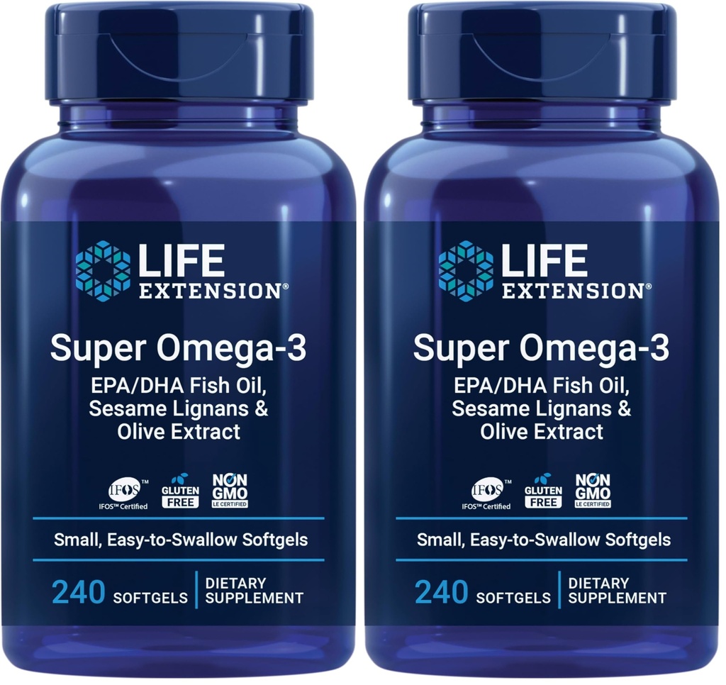 Life Extension Super Omega-3 EPA / DHA kalaõli, seesami ignaanid ja oliiviekstrakt - süda, aju, põletik Tervishoid, gluteenivaba, lihtne neelata, mitte-GMO, 240 Softgels (pakk 2)
