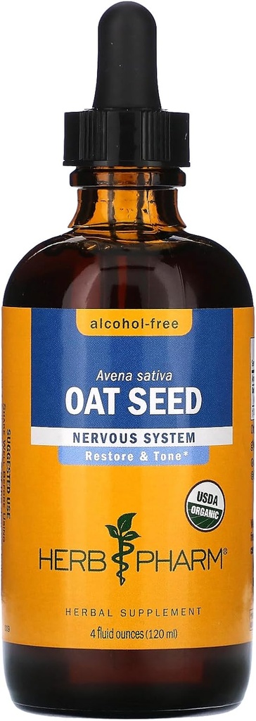 Herb Pharm Sertifitseeritud Orgaaniline Alkoholivaba Kaera Seemne Glücerite Närvisüsteemi Tugi - 4 Ounce