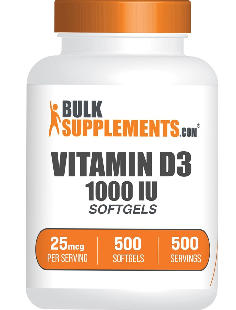 BulkSupplements.com Vitamiin D3 1000IU Softgels - kolekaltsiferool, D3 Supplement, D-vitamiin 1000 IU - 1 D3-vitamiini softgel (25mcg D-vitamiini) ühe serveerimise kohta, 500 loend (pakk 1)