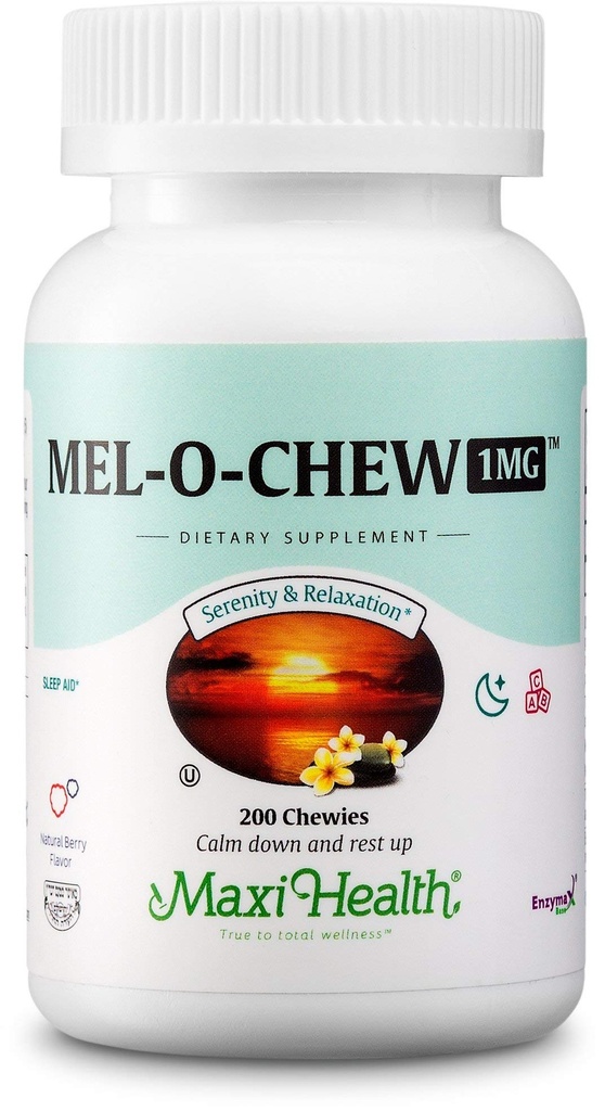 Maxi Health 1mg Melatoniini närimistables - Täiskasvanud ja lapsed Melatoniin, et julgustada loomulikku und - Mitte-Habit moodustamine Kosher unelisa koos Enzymax kiire toimega tugi (200 ühikut)
