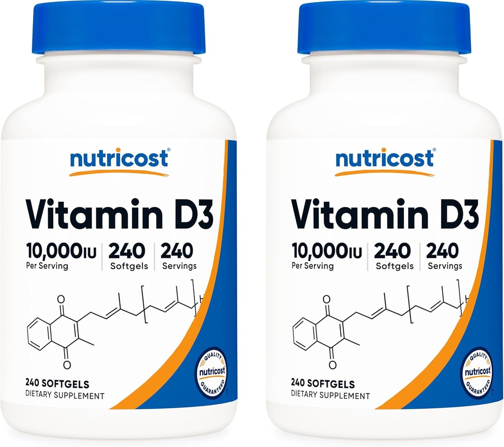 Nutrikost Vitamiin D3 10 000 RÜ, 240 Pehmed geelkapslid (2 pudelit)