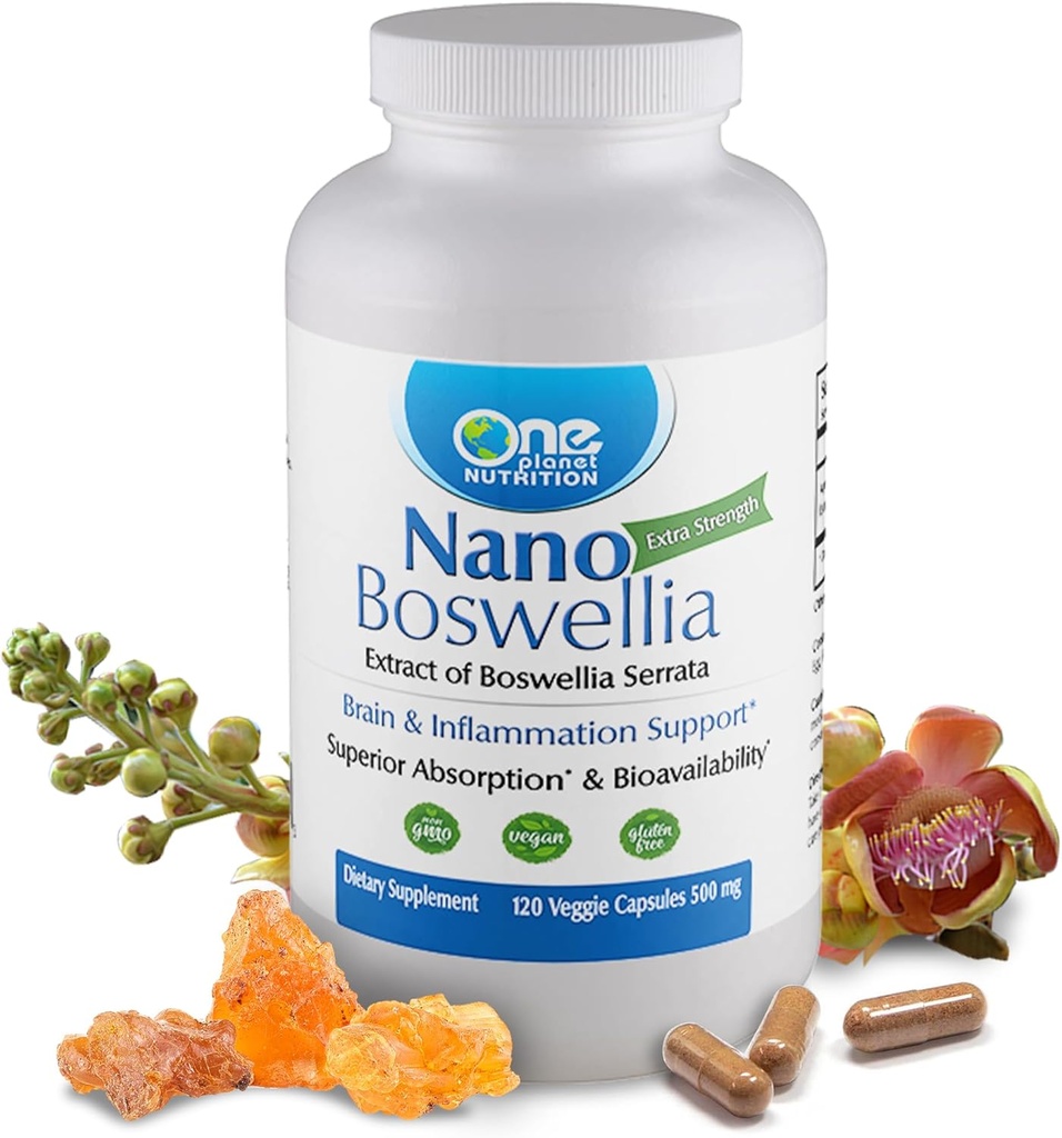 One Planet Nutrition Nano Boswellia 500 mg Veggie kapslid (120 Servings), Boswellia serrata vaik, toetab kognitiivse funktsiooni aju tervisele, mitte-GMO, vegan, gluteenivaba