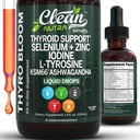 ThyroBloom Kilpnäärme toetus naistele Vedelik tilgad Jood L-türosiin Selenium Vask Ashwagandha tsink Kelp Põletis Schisandra Guggul Turmeric Vitamiin A D3 B12 Folate Supplement by Clean Nutra 4oz