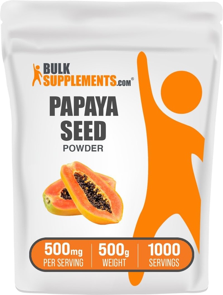 BulkSupplements.com Papaya Seed Powder - Carica Papaya Seed, toitumisalane täiendus, seedetrakti ja soolestiku toetamiseks - Gluteenivaba, 500 mg Serving, 500g (1,1 naela) (pakk 1)